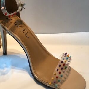 Tan color     multi color strap ankle sandals